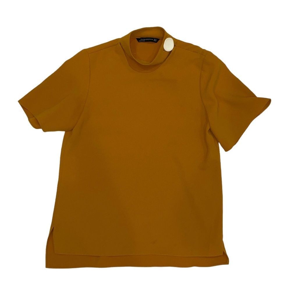 Zara Woman XS Burnt Yellow High neck Shortsleeved Blouse